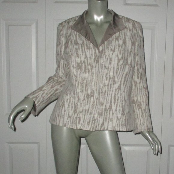 LAFAYETTE 148 New York Taupe & White Ikat Jacket Size 12 - Picture 1 of 6